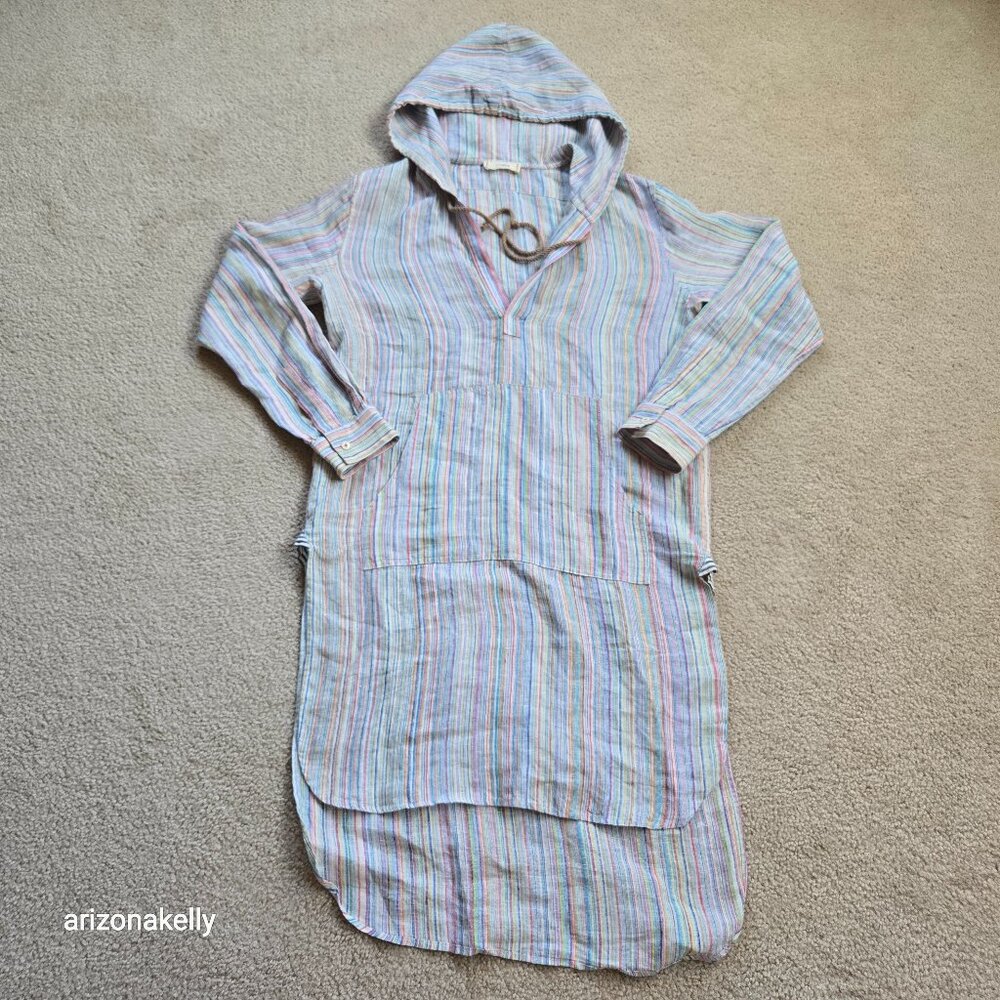 NWOT The Salting Linen Hoodie Tunic Coverup 0 Colorful Stripe Unisex - Picture 2 of 11